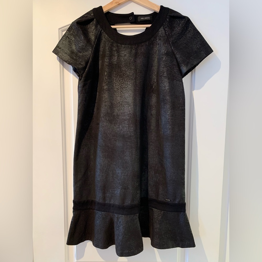 Cop Copine Dress Style Juan Black Textured Ruffled Hem Short Sleeves Size 38.